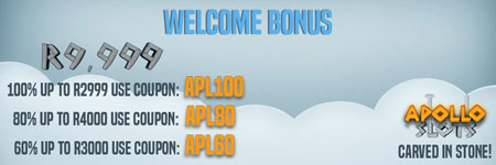 Get up to R9'999 as a Welcome Bonus on your first three deposits at Apollo Slots