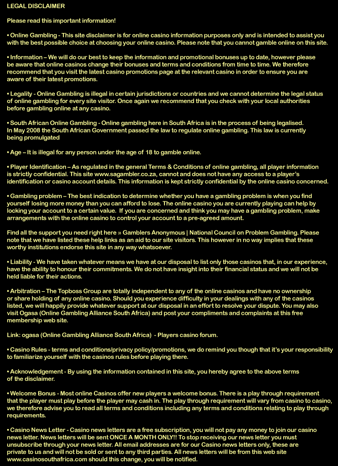 Disclaimer for SA Gambler
